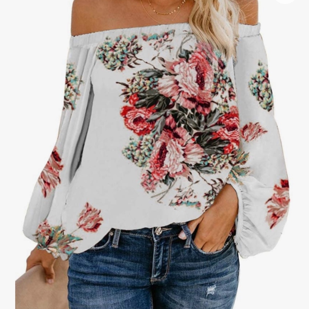 Super cute woman off shoulder floral blouse
